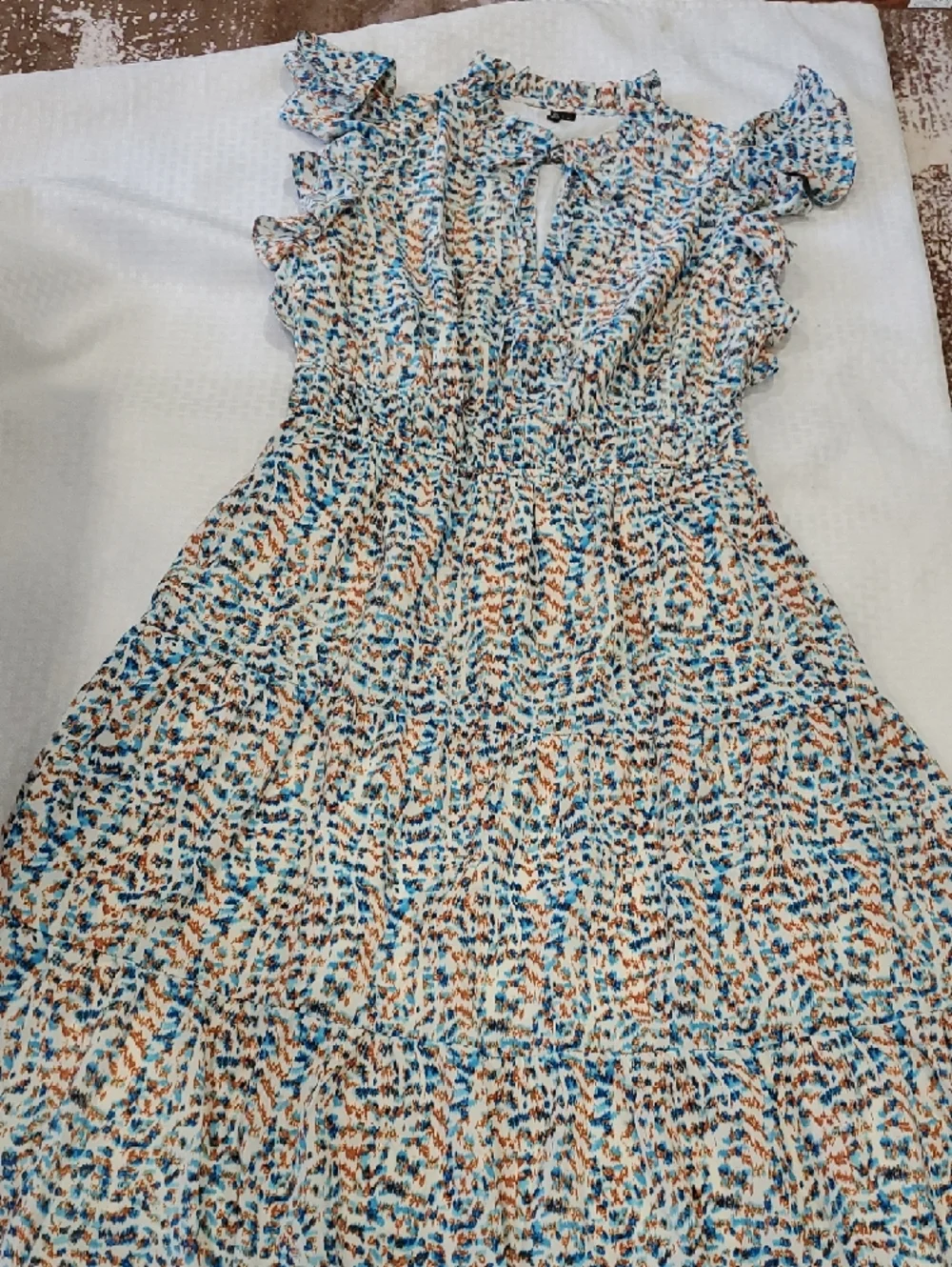 Glamour Blue and Cream Ruffle Sleeve Maxi Dress - Picture 12 of 13